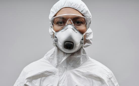 Employee in protective gear.