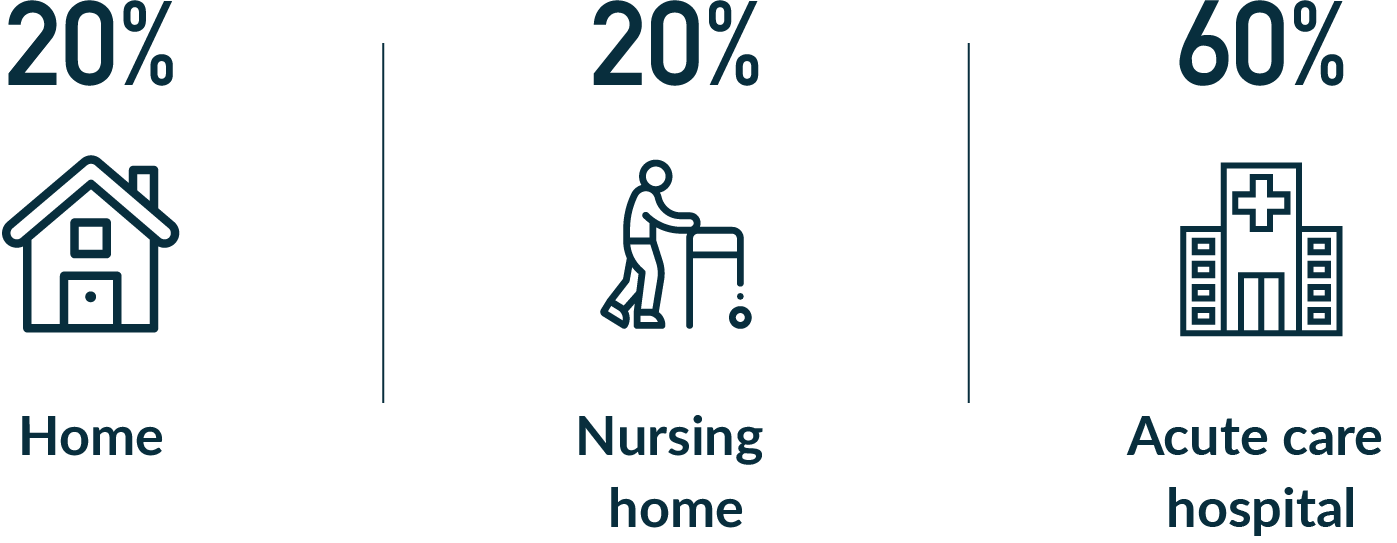infographic on how people die 20% at home 20% in nursing home and 60% in acute hospital care