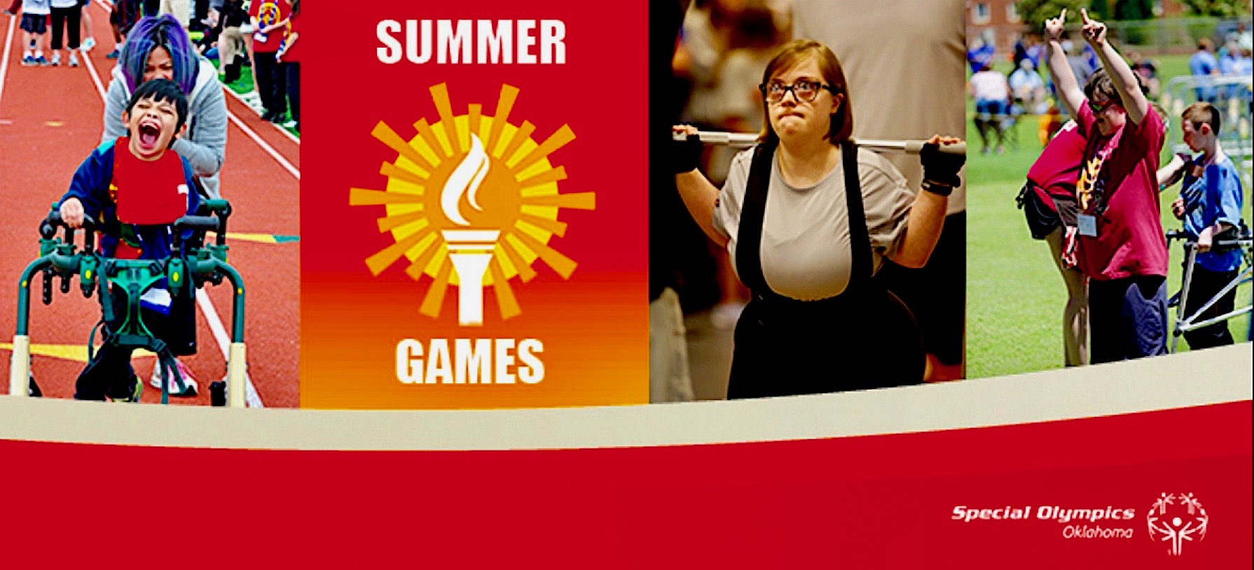 Oklahoma Summer Special Olympics photo collage and logo.