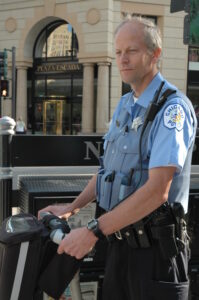 Police Officer Brett Gustafson riding segway in 2005.