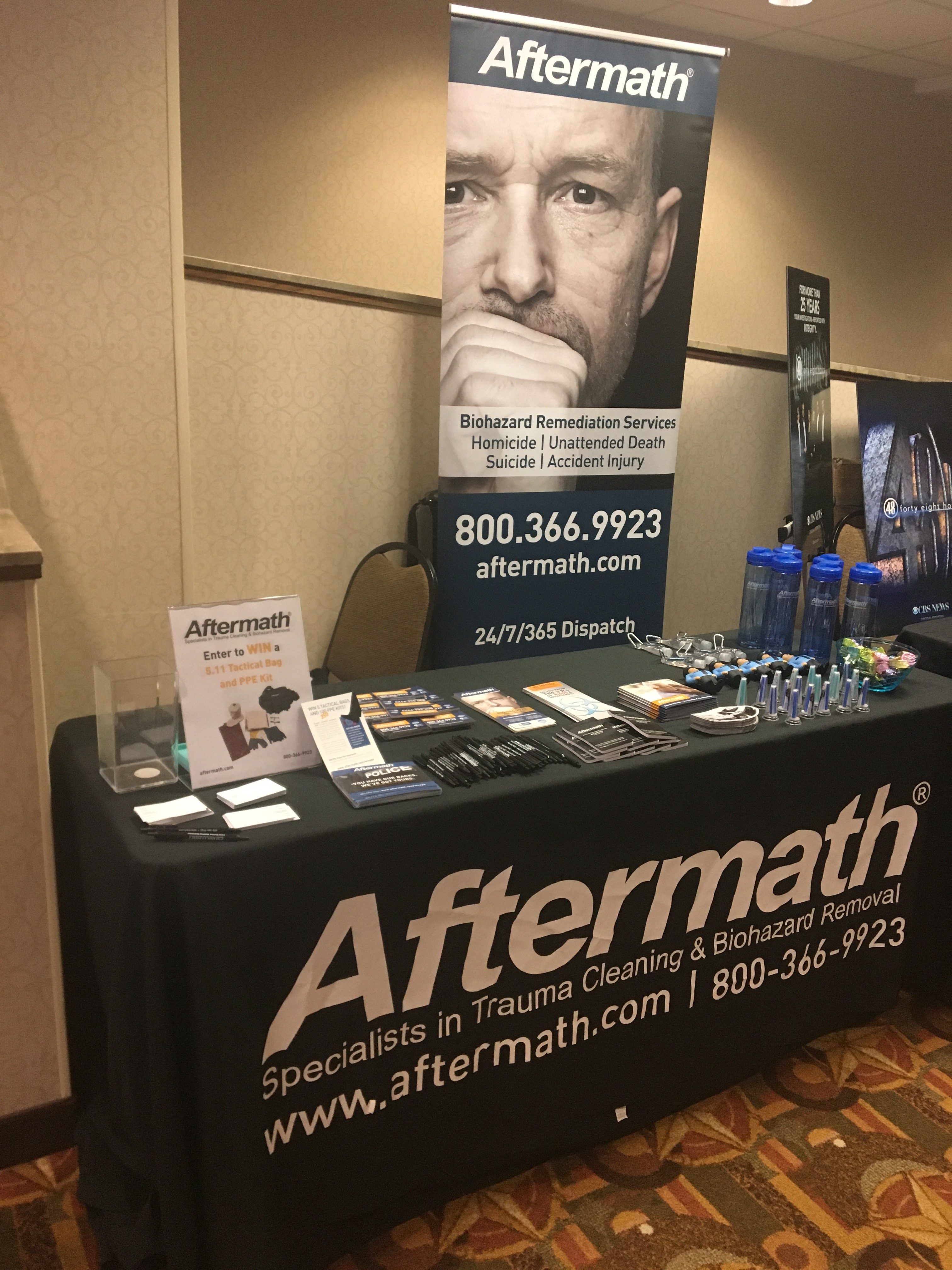 Aftermath booth at Homicide Inv. of Texas Conference.