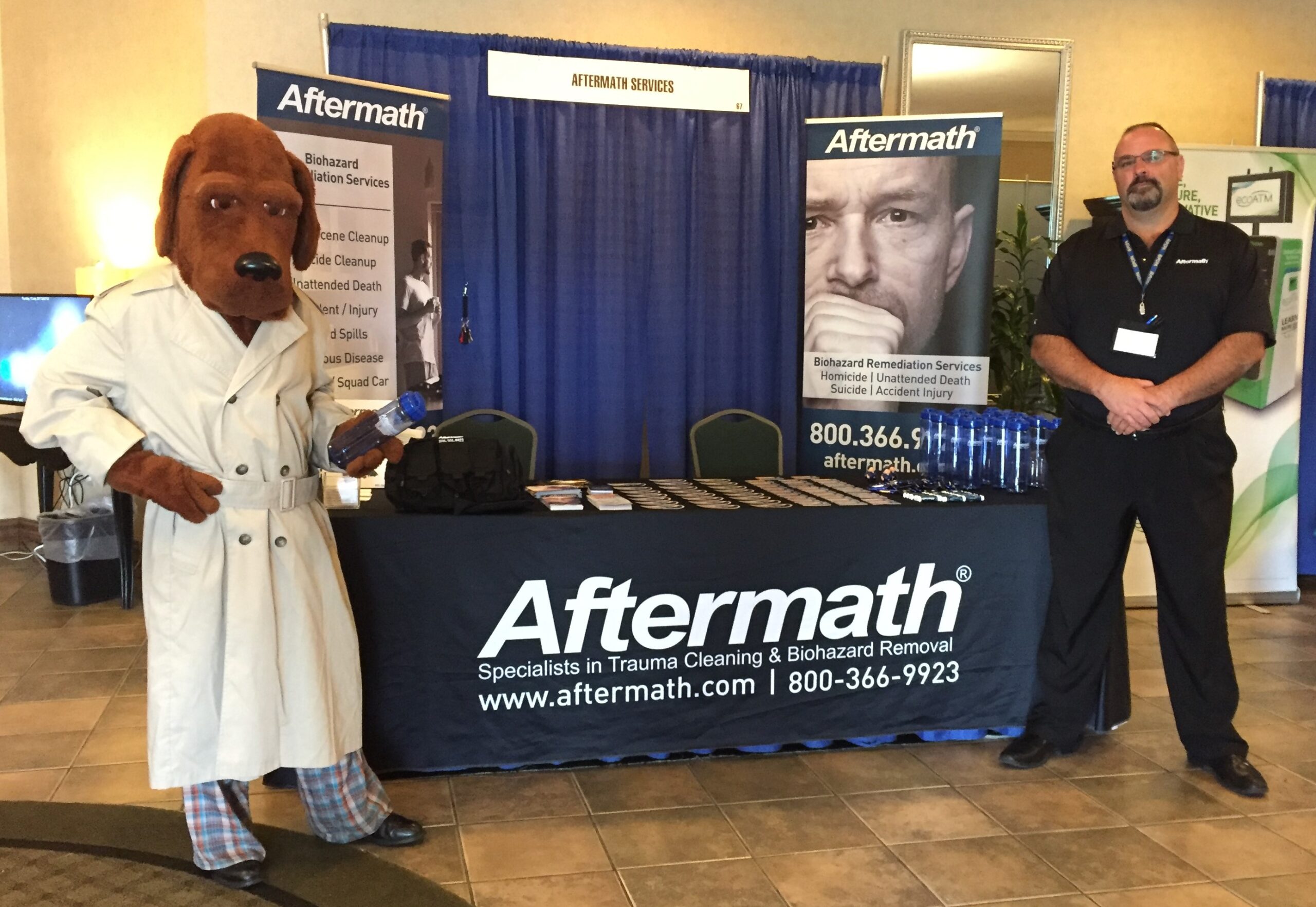 Mcgruff the Crime Dog in front of Aftermath booth at PA Conference.