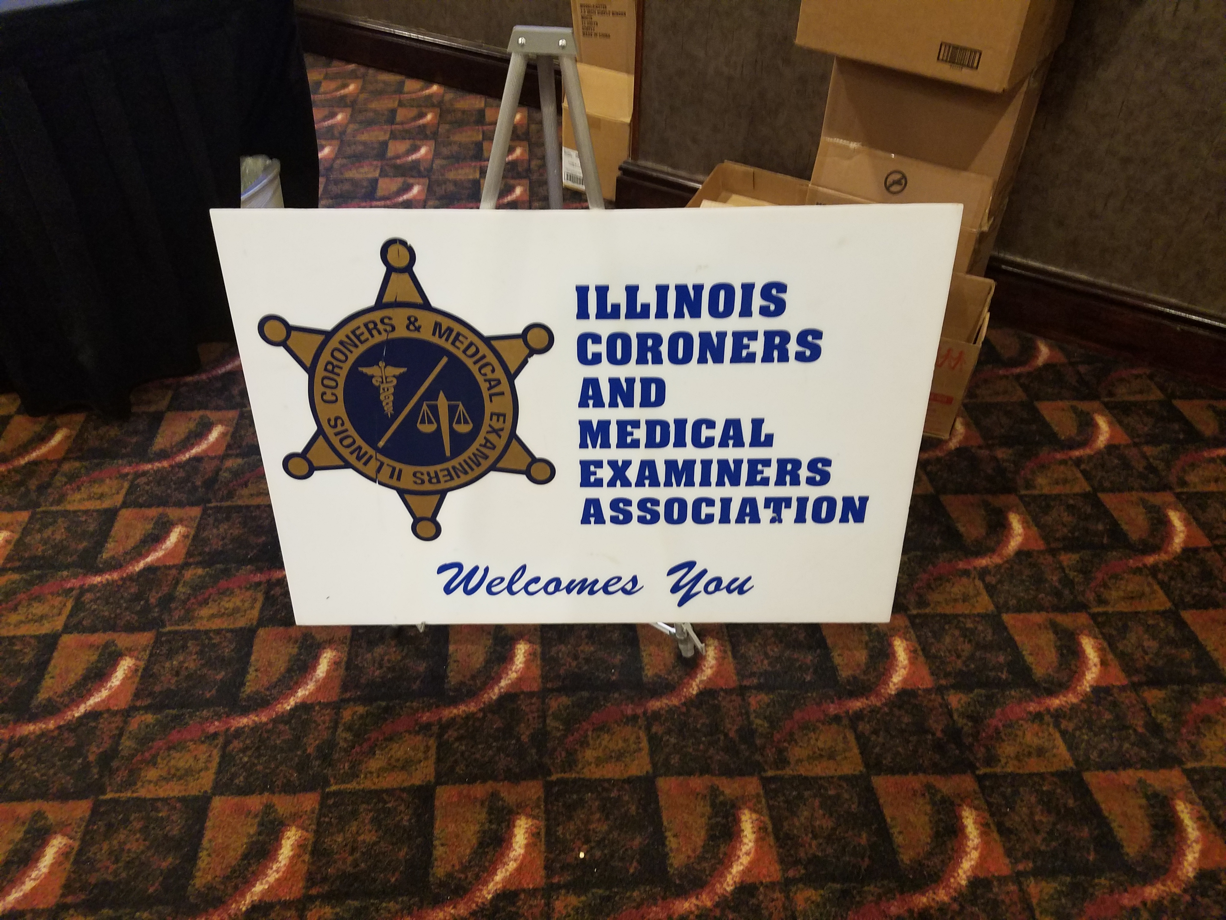 Illinois Coroners and Medical Examiners Assoc. welcome sign.